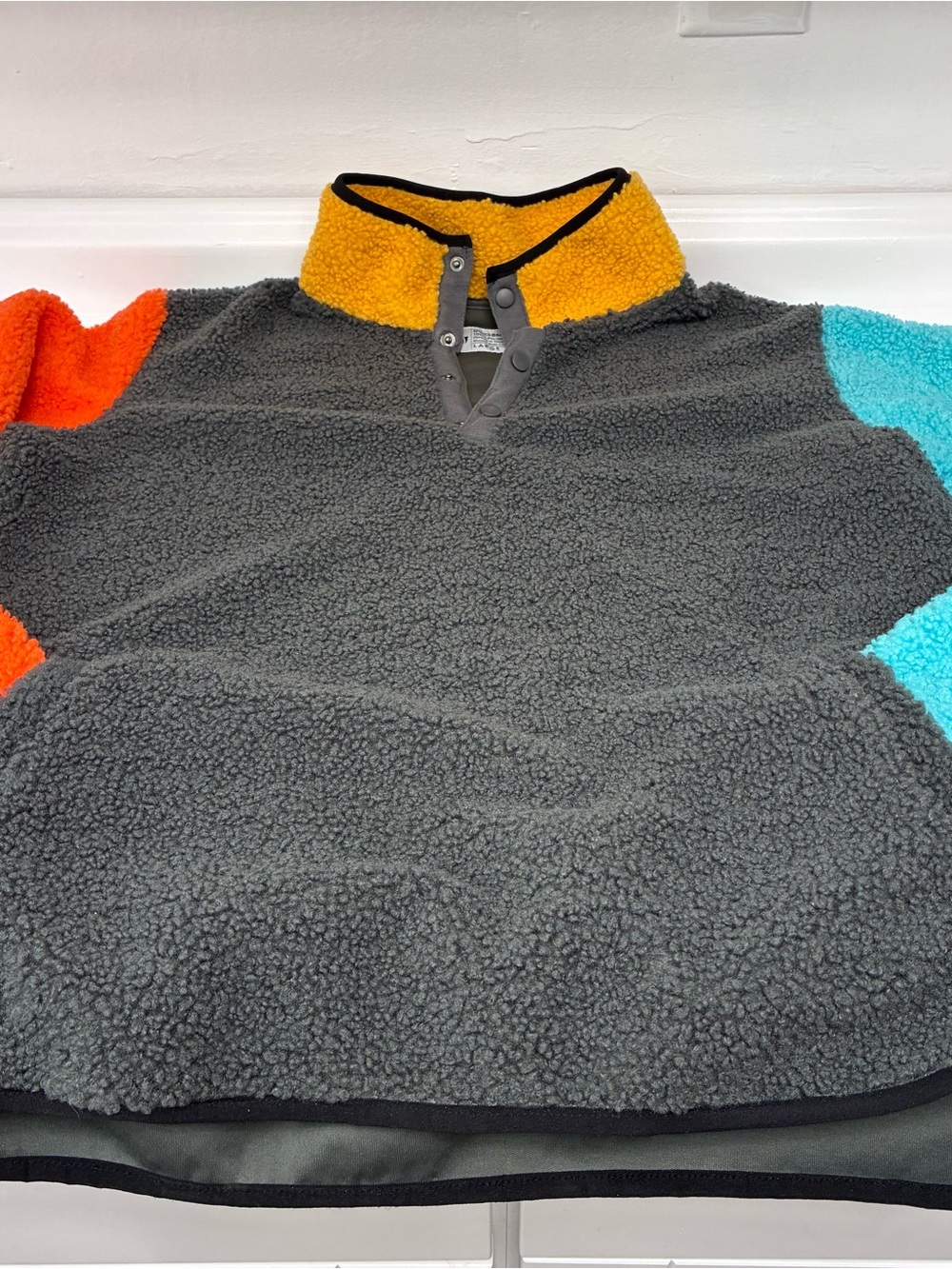 Dutch Bros Gray Sherpa 1/4 Pullover with Yellow & Turquoise
